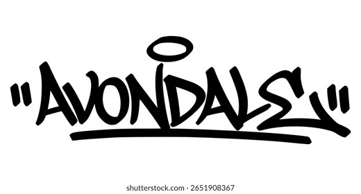 Etiqueta de graffiti Avondale con tinta dibujada a mano. Vector de letras Urbanas en estilo de arte callejero negro crudo para imágenes vanguardistas.
