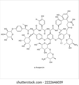 α Avoparcin flache skelettale molekulare Struktur Glykopeptid-Antibiotikum zur Behandlung bakterieller Infektionen. Vektorgrafik.