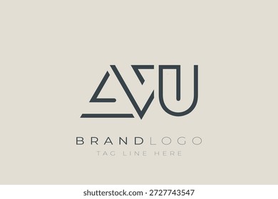 Projeto de logotipo de letra abstrata AVU. Design de logotipo comercial moderno com tipografia abstrata e estilo contemporâneo