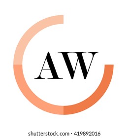 AW black letters , modern type of font , tree orange colors , simply alphabet like design identity
