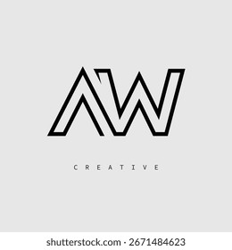 AW Creative Letter Logo – Minimal Line Monogram in Black Outline for Modern Branding Identity Design.
