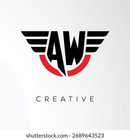 AW Creative Wings Letter Logo with Modern Shield - Powerful Business and Branding Symbol	
