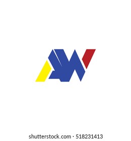 AW flat initial letter logo combining yellow blue red