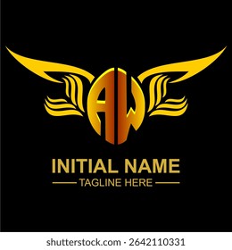 AW Golden Wing Emblem Logo with elegant gold wings, sleek and modern design. Ideal for branding, creative projects, luxury businesses, or artistic ventures.
