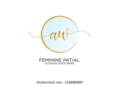 AW Handwriting Logo With Circle Template Vector Signature, Wedding, Fashion, Floral And Botanical With Creative Template.