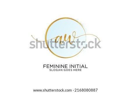 AW handwriting logo with circle template vector signature, wedding, fashion, floral and botanical with creative template.
