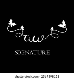 AW Handwritten initial letter, AW simple signature vector logo with butterfly shape variation, beauty, photography letter logo design. A W