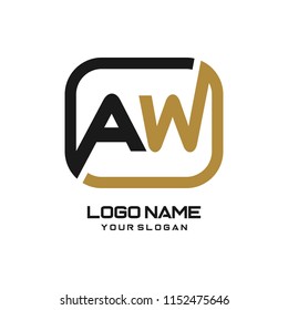 AW initial box letter logo template vector