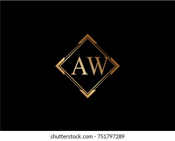 AW initial letter diamond shape golden logo