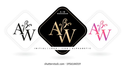 AW initial letter and graphic name, AW Monogram, for Wedding couple logo monogram, logo company and icon business, with three colors variation designs with isolated white backgrounds	
