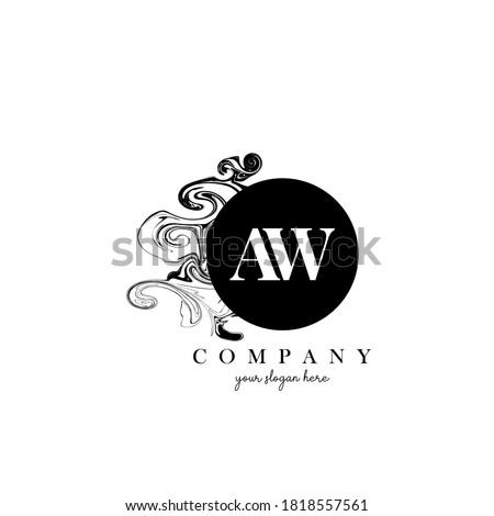 AW Initial Letter Logo Design with Ink Cloud Flowing Texture Vector.	