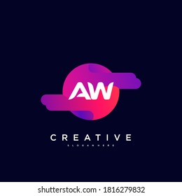 AW elementos de plantilla de diseño de iconos del logotipo de la carta inicial con un arte de color ondulado.