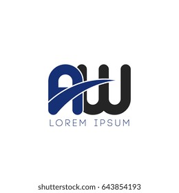 aw initial letter uppercase logo blue and black