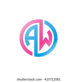 AW initial letters linked circle logo pink blue
