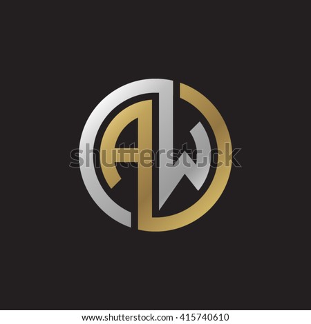 AW initial letters linked circle elegant logo golden silver black background