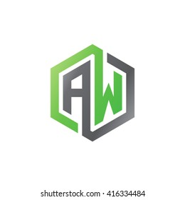 AW initial letters loop linked hexagon logo black gray green