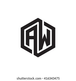AW initial letters loop linked hexagon monogram logo