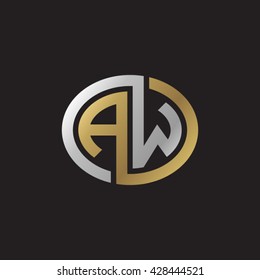 AW initial letters looping linked ellipse elegant logo golden silver black background