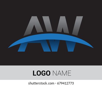 AW initial logo company name colored grey and blue swoosh design.