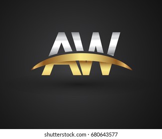 AW initial logo company name colored gold and silver swoosh design. vector logo for business and company identity.
