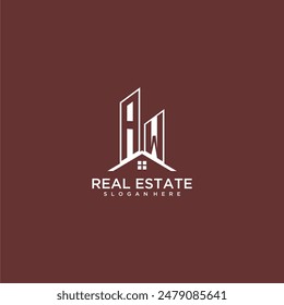 AW initial monogram building and roof logo for real estate