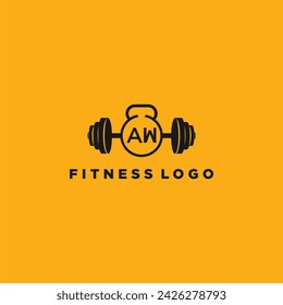 AW initial monogram for fitnes or gym logo with creative barbell design