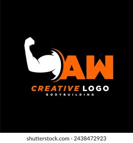 Monograma inicial de AW para fitness o logo de gimnasio con diseño de estilo creativo