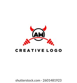 AW initial monogram for fitnes or gym logo with devil style design