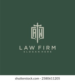 AW initial monogram for law firm with sword and shield logo image