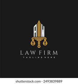 AW initial monogram for lawfirm logo with sword and scale