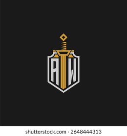 AW initial monogram for shield and sword style image