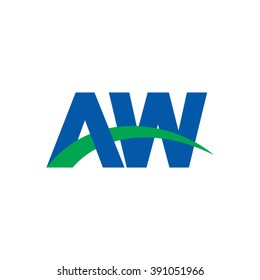 AW initial overlapping swoosh letter logo blue green