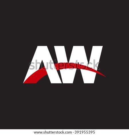 AW initial overlapping swoosh letter logo white red black background
