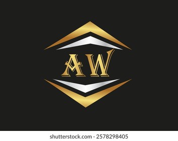 AW Letter company nAWe vector logo design ,AW logo design icon, 
AW letter abstract golden and silver gradient logo design.