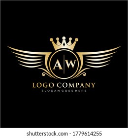 AW Letter Initial with Royal Wing Logo Template.