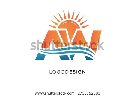 AW Letter Logo Monogram Sun Wave Modern Branding Design