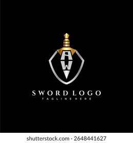 AW carta monograma de luxo para escudo e espada estilo imagem