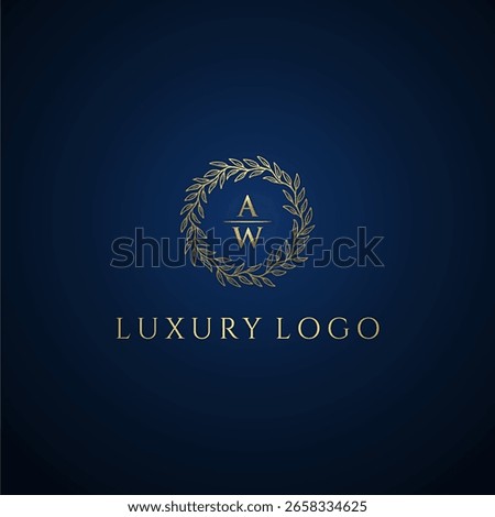 AW letter monogram luxury wedding with creative circle leaf gold