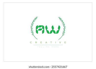 AW letters eco logo with leaf. Fresh nature and healthy leaf logo design.