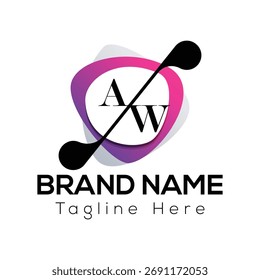 AW-Logo-Design mit Farbverlauf-Kreis und abstrakte Form auf weißem Hintergrund Markenbezeichnung
