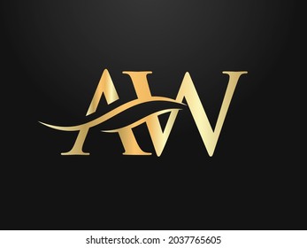 AW Logo-Design. Premium Letter AW Logo Design mit Wasserwellenkonzept. Logo-Design mit AW-Buchstaben