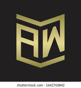 AW Logo Emblem Monogram With Shield Style Design Template Isolated On gold colors