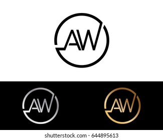 Aw Logo. Letter Design Vector with Red and Black Gold Silver Colors


