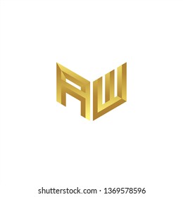 AW Logo letter initial 3d designs templete with gold colors