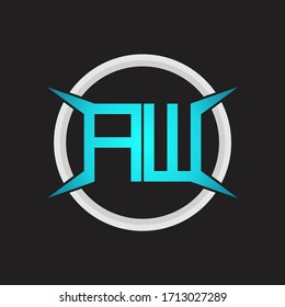 AW Logo monogram with circle and four taper shape design template