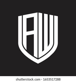 AW-Logo-Monogramm mit Emblem-Schild, einzeln auf schwarzem Hintergrund