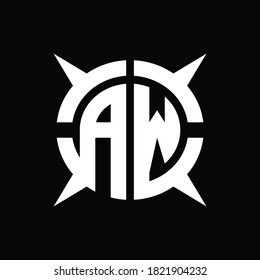 AW Logo monogram with four pieces circle slice design template on Black Background