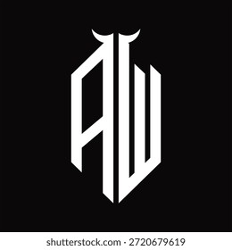 AW-Logo-Monogramm mit Hornform, einzelne schwarz-weiße Designvorlage auf schwarzem Hintergrund