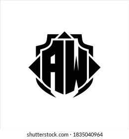 AW Logo monogram with shield line and 3 arrows shape design template on white background
