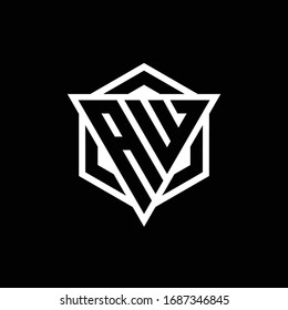 AW logo monogram with triangle and hexagon shape combination isolated on back and white colors